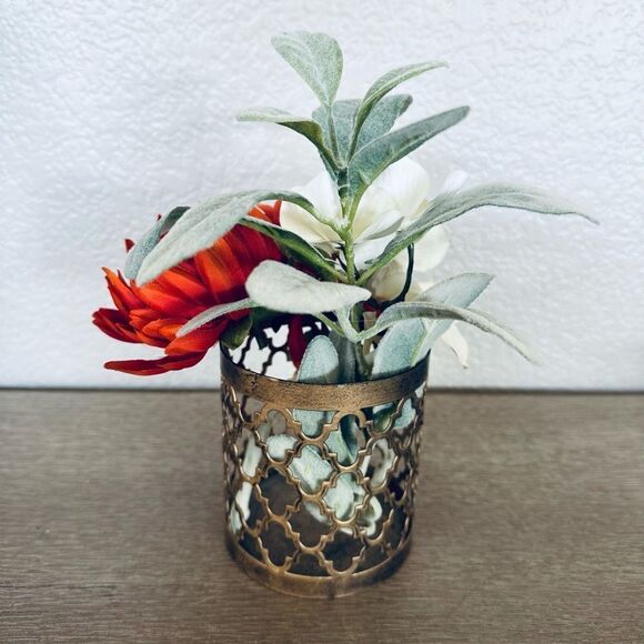 Fall Floral Boho Glam Gold Vase Arrangement - Picture 4 of 4